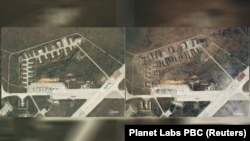 Комбинирани спътникови изображения на военното летище Saky край село Новофедоровка