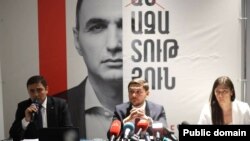 Armenia - The wife and lawyers of arrested opposition figure Avetik Chalabian hold a news conference in Yerevan, July 25, 2022.