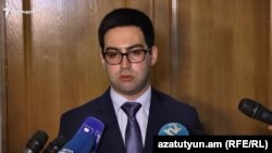 Armenia -- Justice Minister Rustam Badasian speaks with journalists, April 7, 2021.