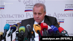 Armenia- Russian Ambassador to Armenia Sergey Kopyrkin at a news conference in Yerevan, June 11, 2019.