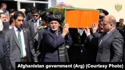 Afghan President Ashraf Ghani during the funeral of Toryalai Abdiani. He was the police chief of Paktia province and killed in the October 18 Taliban attack in provincial capital Gardez. 