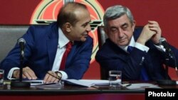 Armenia - President Serzh Sarkisian and parliament speaker Hovik Abraamian at a congress of the ruling Republican Party, Yerevan, 15Dec2012.