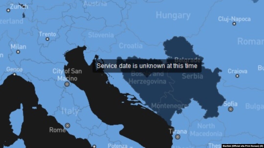 Na zvaničnoj stranici Starlinka navodi se da u ovom trenutku nije poznato kad će usluga biti dostupna u BiH, dok je početak rada u Srbiji i Crnoj Gori planiran 2025. godine.
