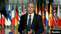 Antony Blinken amerikai külügyminiszter a NATO brüsszeli központjában 2024. november 13-án