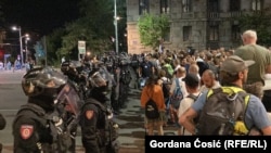 BELGRADE SERBIA police cordons at a protest